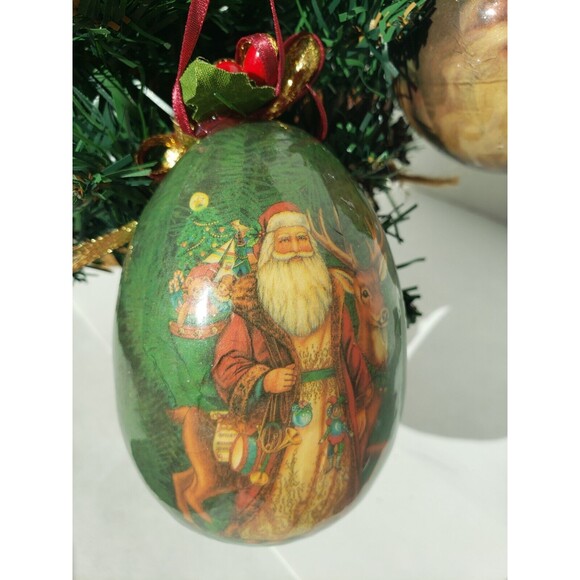 2 Lot Vintage Paper Mache Christmas Ornaments Of Santa: 1 Egg, 1 Round - Picture 6 of 10